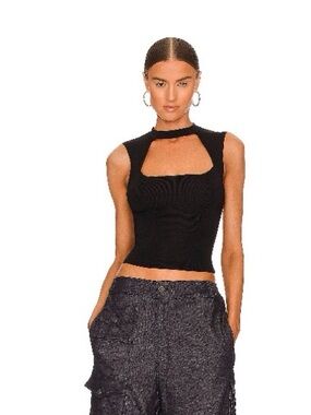 Astr Black Cutout Crop Tank Top